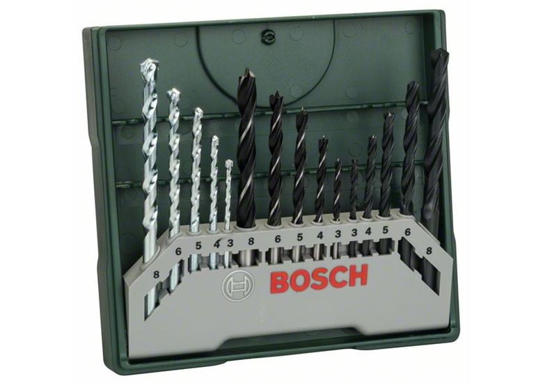 Jeu de mèches pour bois, métal, maçonnerie 15pcs. Bosch Mini X-Line