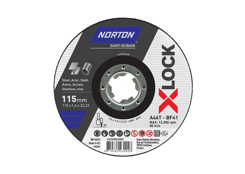 Disque à tronçonner Norton A46T-115x1.6x22.23-T41 NOR-XLock