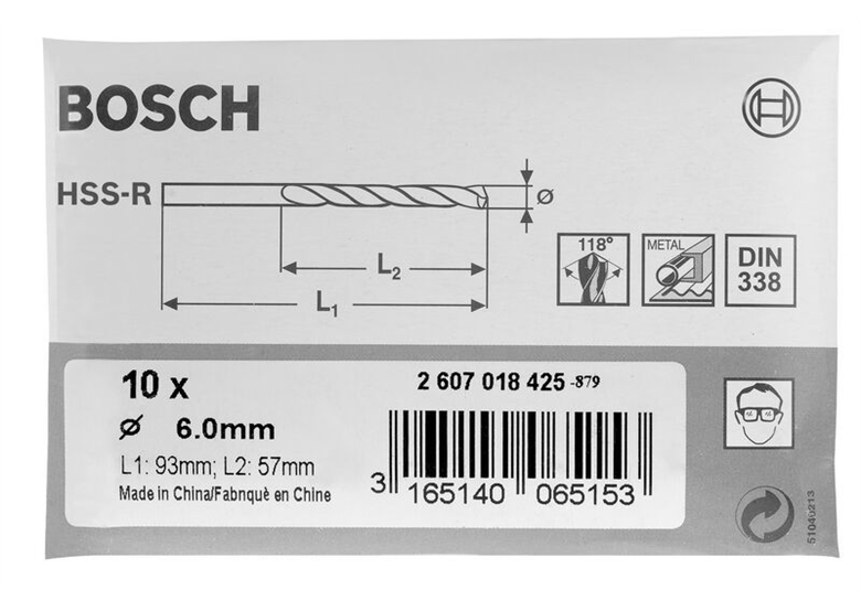 Forets à métaux laminés HSS-R, DIN 338 Bosch 2607018405