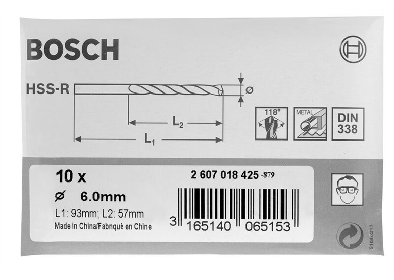 Forets à métaux laminés HSS-R, DIN 338 Bosch 2607018415