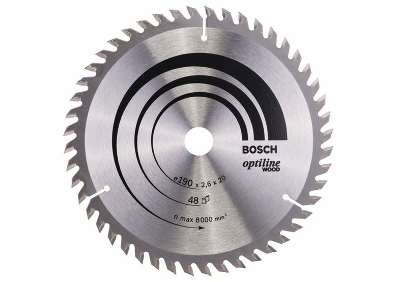 Lame de scie circulaire Optiline Wood 190x20/16mm T48 Bosch 2608640614