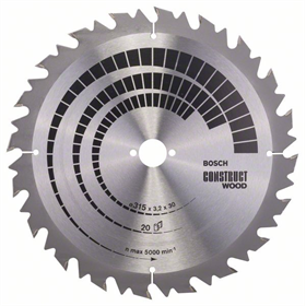 Lame de scie circulaire Construct Wood 315x30mm T20 Bosch 2608640701