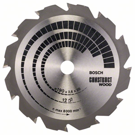 Lame de scie circulaire Construct Wood 190x20/16mm T12 Bosch 2608641201