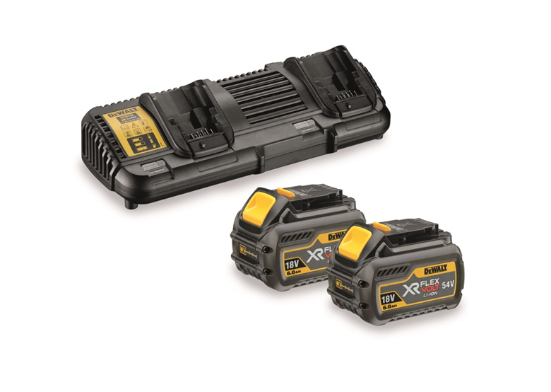 Pack 2 batteries 54/18V 2,0/6,0Ah + chargeur double DeWalt FLEXVOLT DCB132T2