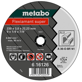Disque de coupe A 30-O 125×2,5×22,2mm pour aluminium Metabo 616752000