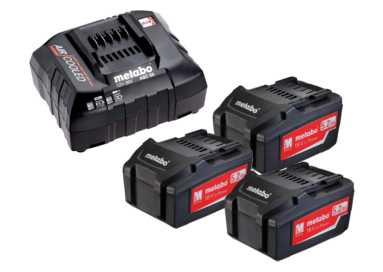 Kit de 3 batteries 18V Li-Ion 5.2Ah et chargeur ASC 30-36V Metabo 685048000