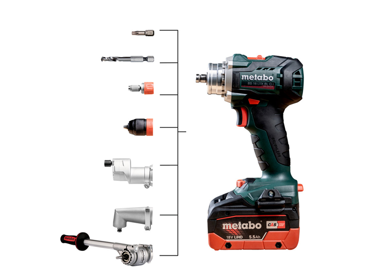 Perceuse-visseuse avec accessoire PowerX3 Metabo BS 18 LTX BL Q I 2x5.5Ah