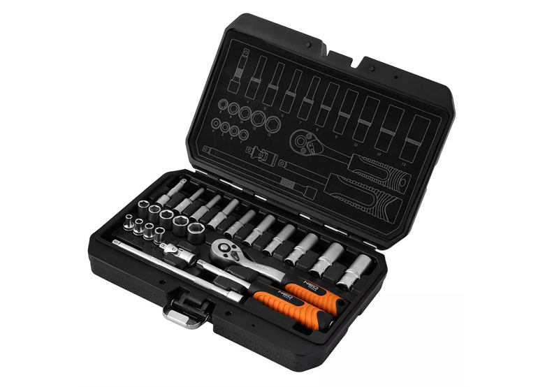 Clés à douille, 1/4", CrV, jeu de 23 Neo 10-231