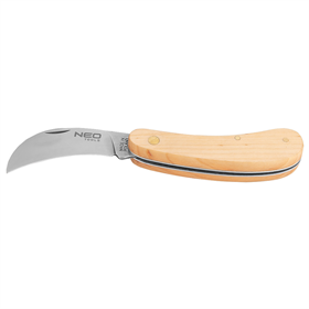 Couteau pliant, lame faucille, manche bois Neo 63-016