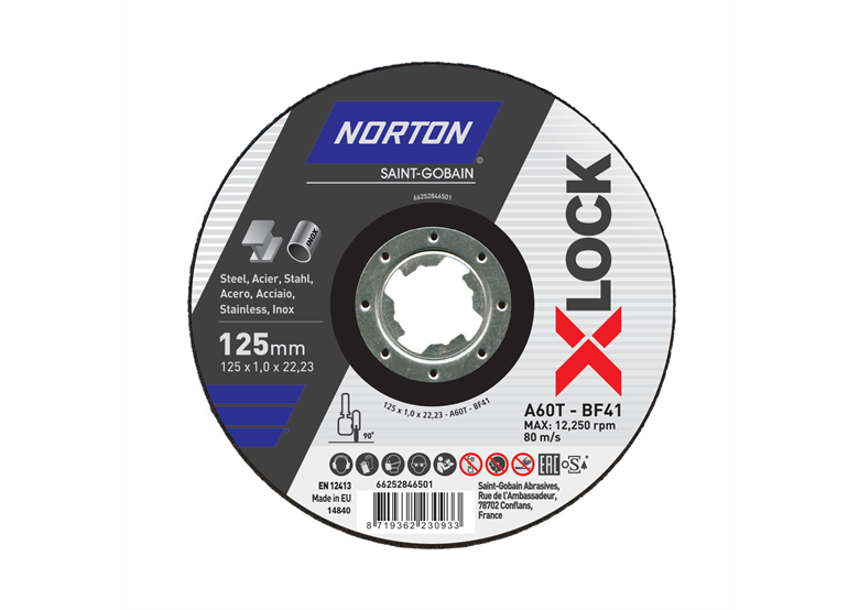 Disque à tronçonner Norton A60T-125x1.0x22.23-T41 NOR-XLock