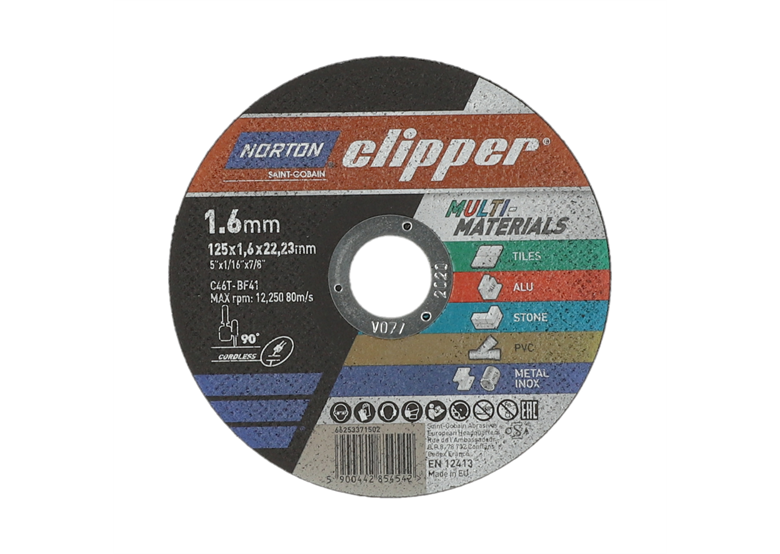 Disque de coupe MultiMaterials 125x1.6mm Norton C46T-125x1.6x22.23-T41 NOR-Clipper Multi