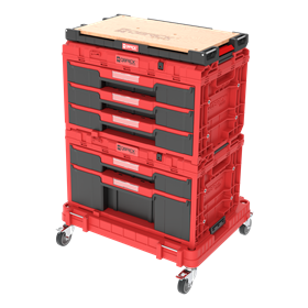Ensemble de caisses à outils avec tiroirs sur plateforme de transport Qbrick System ONE 2.0 WORKSHOP DRAWERS SET nr 5 RED Ultra HD Custom