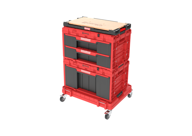 Ensemble de caisses à outils avec tiroirs sur plateforme de transport Qbrick System ONE 2.0 WORKSHOP DRAWERS SET nr 7 RED Ultra HD Custom