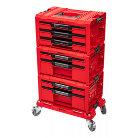 Ensemble de caisses à outils avec tiroirs sur plateforme de transport Qbrick System PRO 2.0 DRAWER SET EXPERT RED Ultra HD Custom