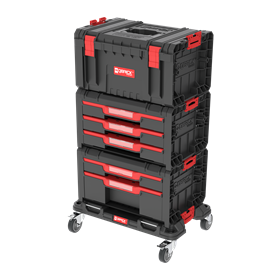 Ensemble de caisses à outils avec tiroirs sur plateforme de transport Qbrick System PRO DRAWER Workshop SET 2
