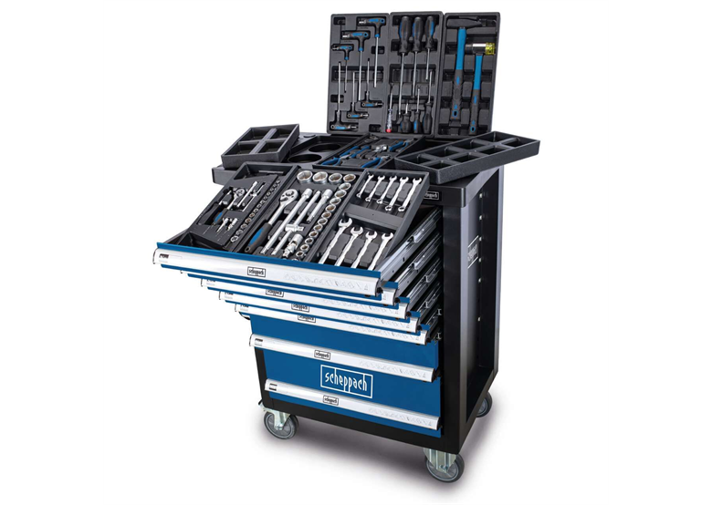 Chariot à outils avec équipement, 71 pièces. Scheppach TW1100