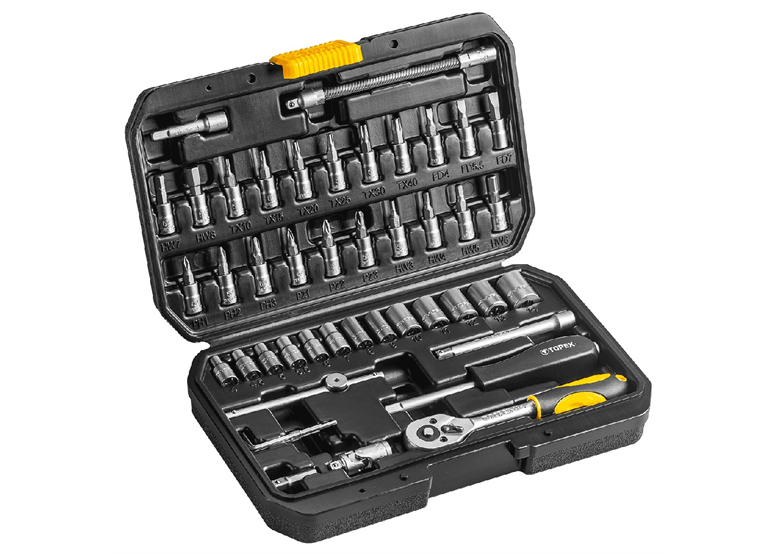 Coffret clé à cliquet avec douilles 1/4", 46pcs. Topex 38D640