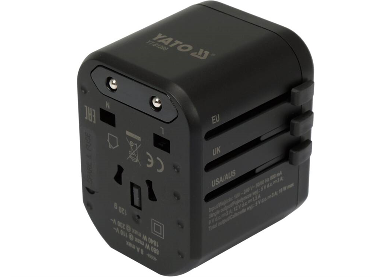 Adaptateur prise universelle de voyage, usb, usb-c 18w Yato YT-81300